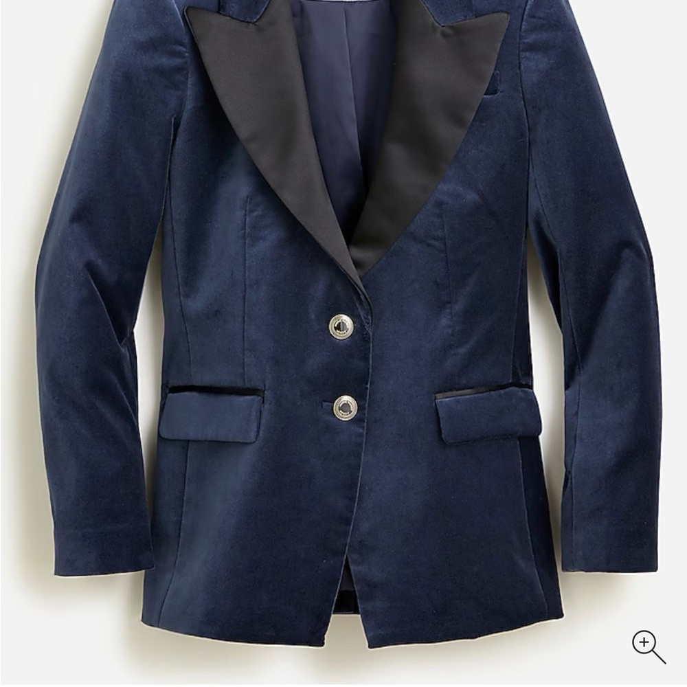 NWT J Crew Marie Marot Navy Velvet Blazer with Black Satin Lapels 18